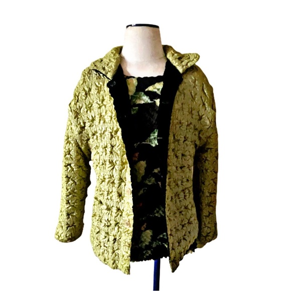 UBU Reversible Jacket Floral Lime Green & Black Jacket Matching popcorn shirt L - Picture 1 of 8